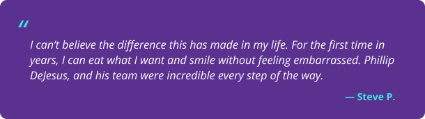 Customer testimonial quote on purple background